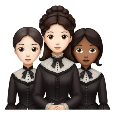 Three Victorian ghost best friends with dark brown hair  one Asian one Caucasian  one African American all beautiful  sticker