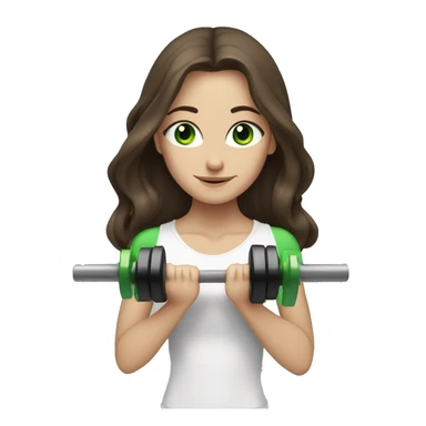 Skinny white girl with long dark brown hair and green eyes lifting weights  sticker