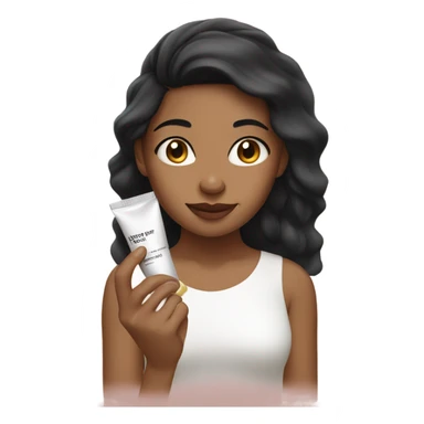 Light brown girl with black hair applying cream on face sticker
