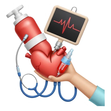 hand holding shape of a loveheart with background of stethescope, heel lancet, baby blood tubes, monitoring cables, baby bottle, cute scrapbooking paper,  sticker