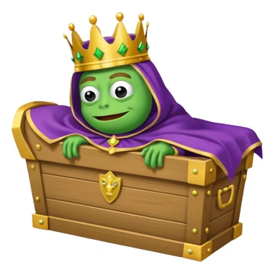 Emoji of an empty wooden coffin labeled ‘ECHO,’ being nailed shut by a king-like Pepe the Frog wearing a crown and cape sticker