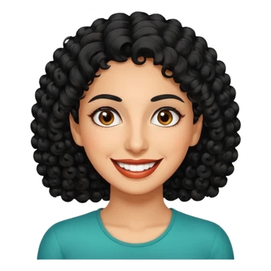 30 year old iranian woman very short curly black hair, big brown eyes, tanned skin, big smile, white teeth, pretty, stylish sticker