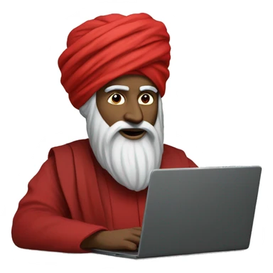 A caliph with turban and red clothes and a laptop sticker