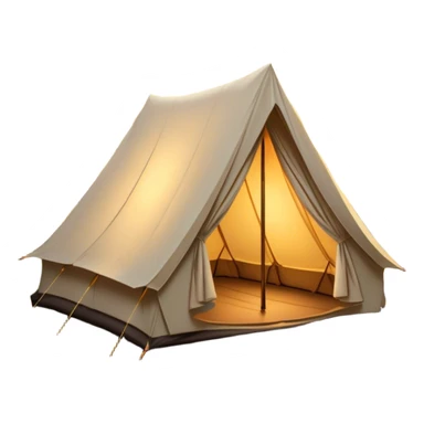 Cinematic Realistic Tent, a sturdy canvas tent nestled among tall trees, warm golden light spilling from inside, gentle folds in the fabric visible, glowing against the cool, dark forest backdrop, evoking a sense of adventure and comfort. sticker