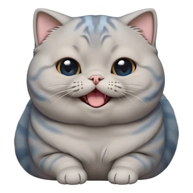 Cinematic Cute Chubby Grey Scottish Fold Cat Portrait Emoji, Head tilted playfully and yawning, round and plump body with sleek soft grey fur and subtle blue undertones, adorable folded ears, Simplified yet adorable features, highly detailed, glowing with a warm, friendly glow, high shine, curious yet calm, stylized with a touch of whimsy, bright and endearing, soft glowing outline, capturing the essence of a mischievous yet loving and lazy kitty with those signature folded ears, so cute it feels like it could stretch out of the screen and cuddle! sticker