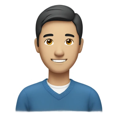 smiling asian man, wearing blue sweater with white shirts inside sticker