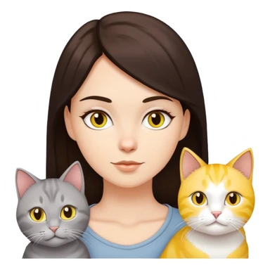 white girl wirh dark brown hair with 2 yellow cats and one light grey cat sticker