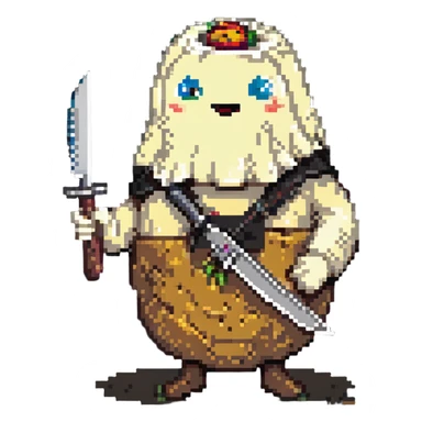 potato ghost holding a knife sticker