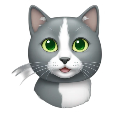 Gray cat with white mouth and white nose and light green eyes sticker