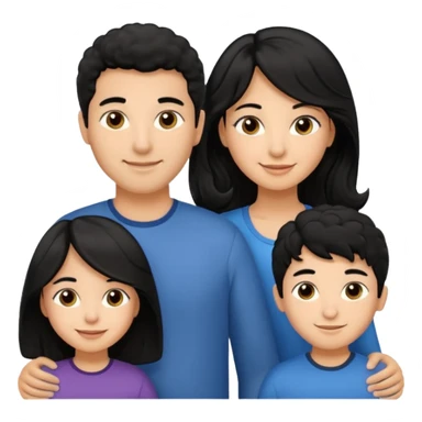 Hispanic family of five smiling: mom with long straight hair, dad with short curly hair, two boys with matching short hair, and a girl with long straight hair sticker
