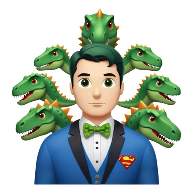 Superman with 7 dinosaurs wearing bow ties sticker