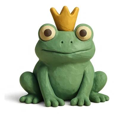 frog with a tiny crown in claymation style with a matte finish sticker