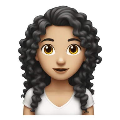 white girl with long black curly hair holding a brisk sticker