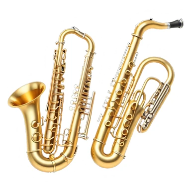 Create a professional and elegant emoji collage symbolizing wind instruments, using a combination of copper, white metal, and black wood. The design should feature iconic instruments like a trumpet, saxophone, tube, oboe, and horn. Each instrument should be represented with its key elements clearly visible.
Each instrument should be designed with realistic textures, including the gleam of metal and the deep, rich tone of black wood. Arrange the instruments in a balanced and harmonious way, making sure the elements are easily recognizable. Use metallic gold, silver, and copper tones with black wood accents. The background should be transparent to highlight the instruments. sticker