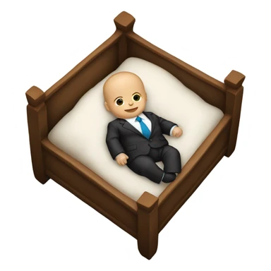 white newborn baby in a business suit lies in a cradle sticker