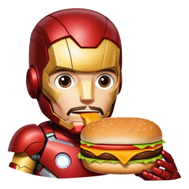 Iron man eating a cheeseburger sticker