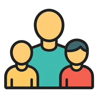 family icon with single parent and two children, modern color outline, friendly and inclusive sticker