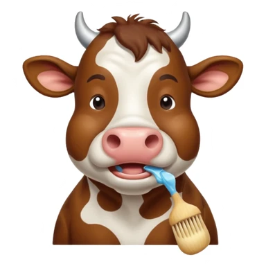 A cow brushing its teeth, looking sleepy and drowsy, portrait, bust up sticker