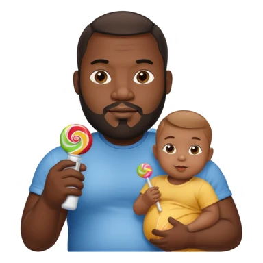 Big black man hold a  baby bottle and a lollipop sticker