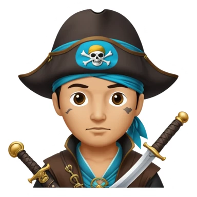 Kazakh pirate wearing traditional Kazakh hat and clothes with an eye patch and a pirate sword sticker