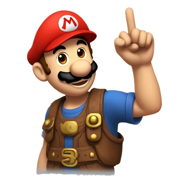 mario holding his hat and giving a peace sign with his hand sticker