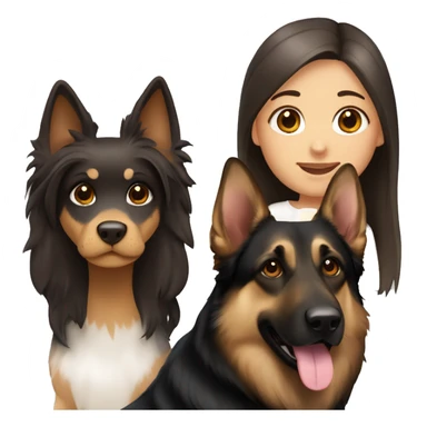 Two girls with dark brown long hair with a German shepherd and a white Labrador  sticker