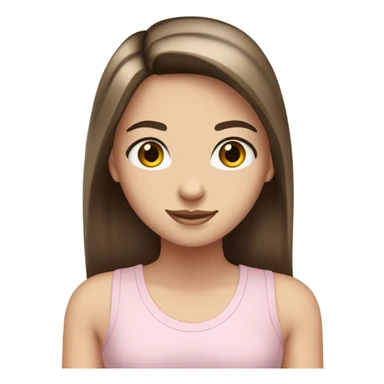 a pretty white girl with a long straight brown hair and blue eyes wearing a light pink tank top. She has long eyelashes and a middle part in her hair. sticker