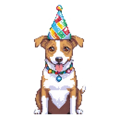 dog wearing a birthday party hat sticker