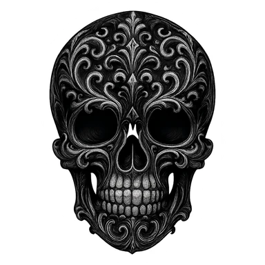 gothic skull, black and silver, ornate and elegant, no background sticker