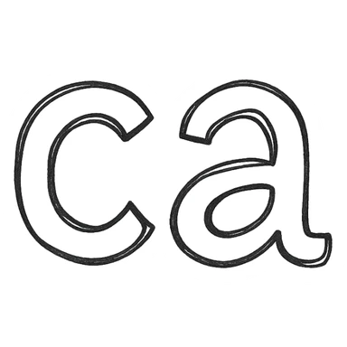 the letters 'ca' in a hand-drawn outlined icon style, playful sticker