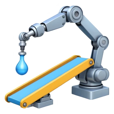 robot arm which is picking blue block on conveyor belt sticker