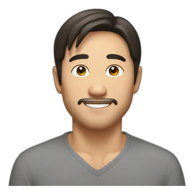 asian male early thirties short beard long brown hair happy expression sticker