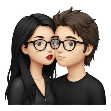 Un garçon avec les cheveux brin très clair ébouriffés, qui embrasse une fille avec les cheveux noir long et lisse , qui a des traits d’eye-liner et des lunettes noir avec un piercing au nez sticker