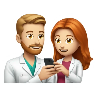 red hair nutritionist and patient talking smartphone sticker