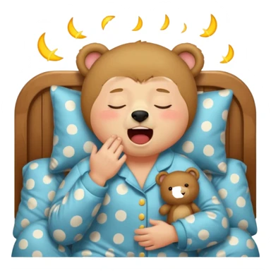 Full Beary yawning, half-closed eyes, sleepy smile, cozy pajamas, warm lighting, bedtime aesthetic sticker