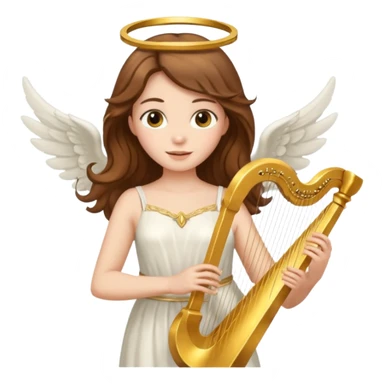 Female angel holding harp with flowing brown hair sticker