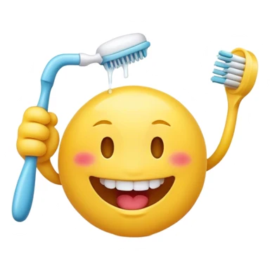 Yellow Smiley emoji brushing teeth sticker
