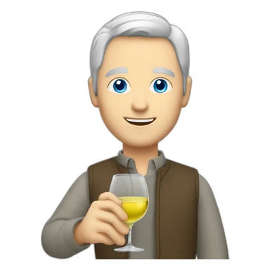 a caucasian man with blue eyes and short grey hair, toasting with a glass of white wine sticker