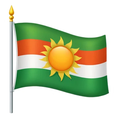 Flag with with 1 red, 1 white and 1 green horizontal flag and an orange/yellow pointed sun in the middle sticker