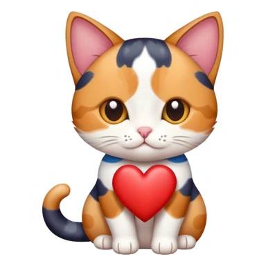 Tricolor cat with heart sticker