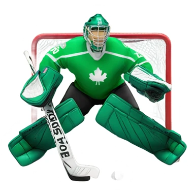 Hockey goalie wearing green jersey  sticker