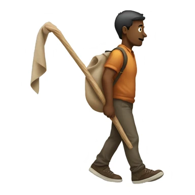 Guy walking with a sack on a stick behind his back sticker