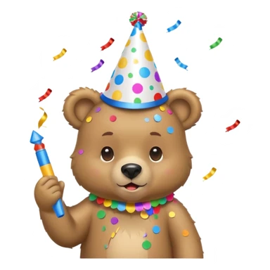 Partying bear cub with confetti and party blower sticker