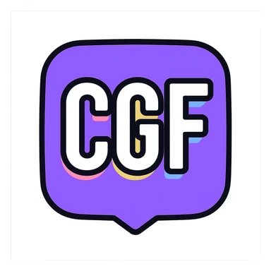 Discord emoji for a server with 'CGF' in bold white letters outlined in pastel colors, modern and friendly, transparent background, 128x128 sticker