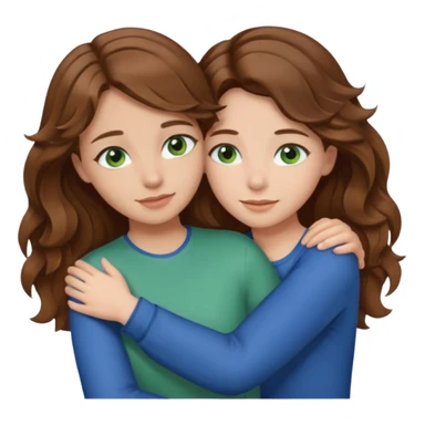 make me and my best friend togheter i have brown hair that falls on my shoulders and brown eyes and she has really long wavy light brown hair and green/blue eyes we are hugging or taking a selfie  sticker