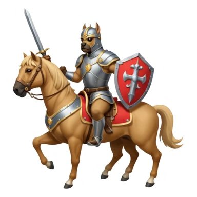 A bullmastiff as a legend with sword and shield on a horse sticker