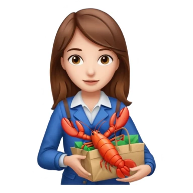 Cute girl brown hair at airport holding gift bag with lobster inside sticker