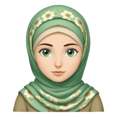 Turkish beautiful finish Konya girl blue eyes and green khaki hijab and light green floral dress and she work on office sticker
