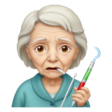 sick old woman with thermometer on her mouth sticker
