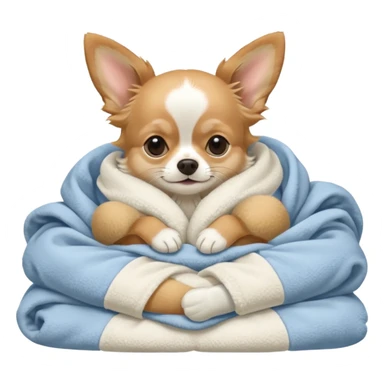 Long haired chihuahua, beige, with white chest and white socks, sleeping cutely under blanket sticker